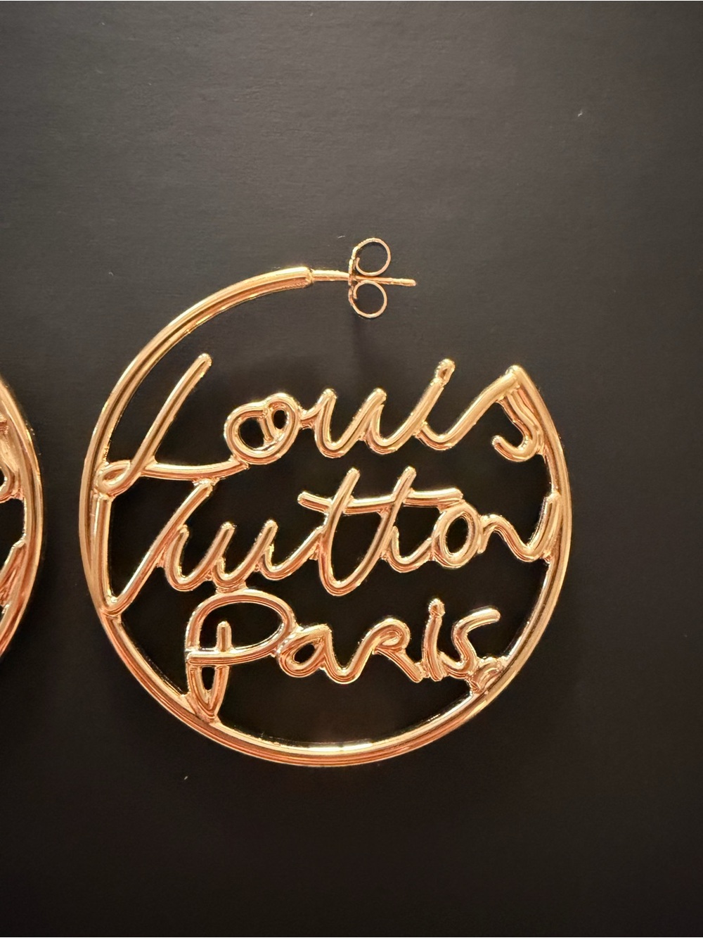 Louis Vuitton Gold Script Circle Hoop Earrings - Picture 5 of 8